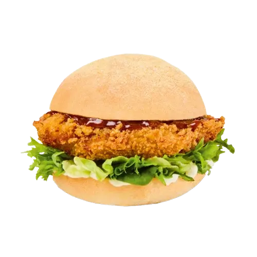 Korean Crispy Chicken Burger with a crunchy fried chicken fillet, spicy Korean sauce, fresh lettuce, and creamy mayo in a toasted bun.