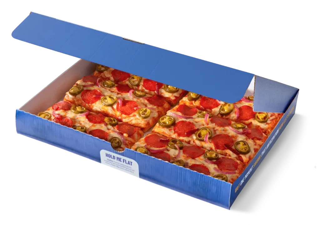 Greggs Menu And Updated Prices In UK 2025 120 A Greggs 6-slice Pepperoni Hot Shot pizza in its box, with melted cheese, spicy pepperoni, and a golden, crispy crust, ready to serve.