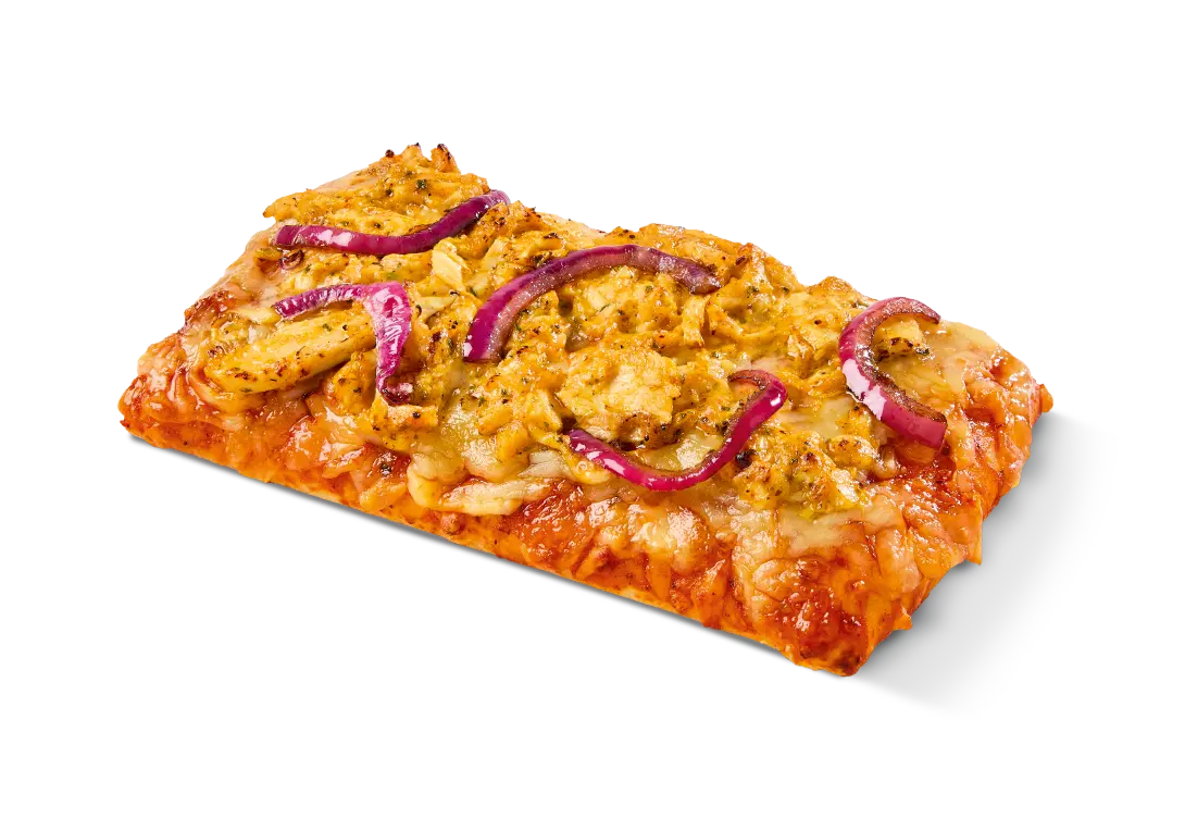 Greggs Menu And Updated Prices In UK 2025 140 Greggs Tandoori Chicken Pizza slice with tender marinated chicken, melted cheese, red onion, green pepper, and a golden crispy crust.